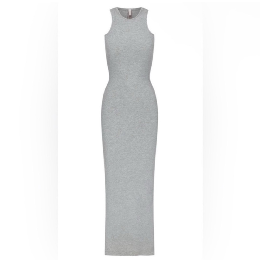 Skims Ribbed Long Soft Lounge racer back tank Dress Ribbed Stretch Grey Medium